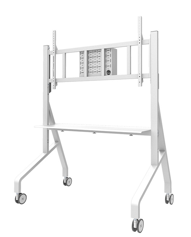 Neomounts FL50-575WH1 Supporto Mobile da Pavimento per Schermi da 65-110'' Bianco - Capacità 125 kg, Altezza Regolabile, Certificato TÜV
