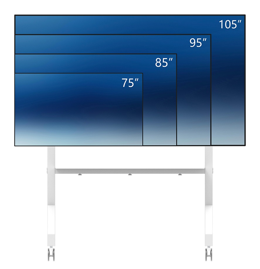 Neomounts FL50-575WH1 Supporto Mobile da Pavimento per Schermi da 65-110'' Bianco - Capacità 125 kg, Altezza Regolabile, Certificato TÜV