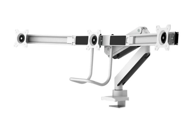 Neomounts NM-D775DX3WHITE Supporto da scrivania per monitor 17''-27'' Bianco - Capacità 6 kg, Rotazione 360°, Fissaggio Morsa/Bullone