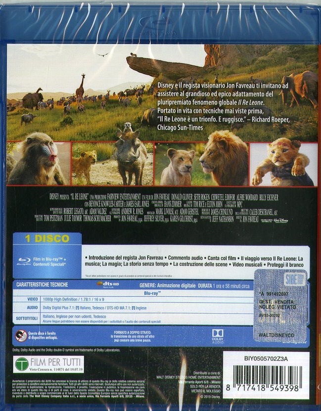 Walt Disney Il Re Leone (Live Action) Blu-Ray 2019 - Avventura