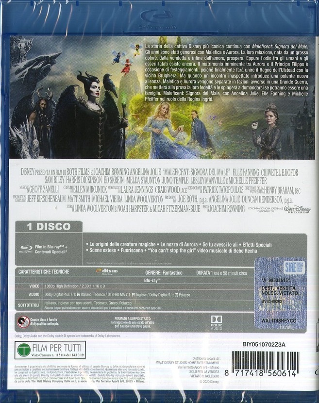 Walt Disney Maleficent - Signora del Male (Blu-Ray) - Avventura, Nuovo, 2019