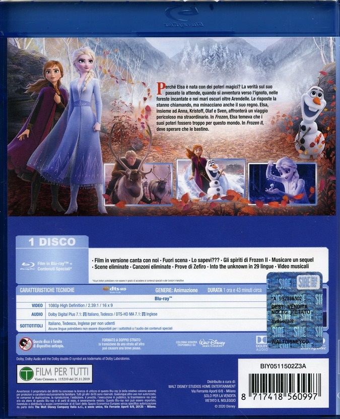 Walt Disney Frozen II - Il Segreto di Arendelle (Blu-Ray) - Animazione Digitale, 2019, Lingue: Tedesca, Inglese, Italiano