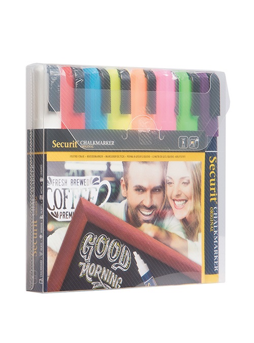 Securit Pennarelli a gesso liquido assortiti - Set da 8 con punta media 2-6 mm, colori brillanti