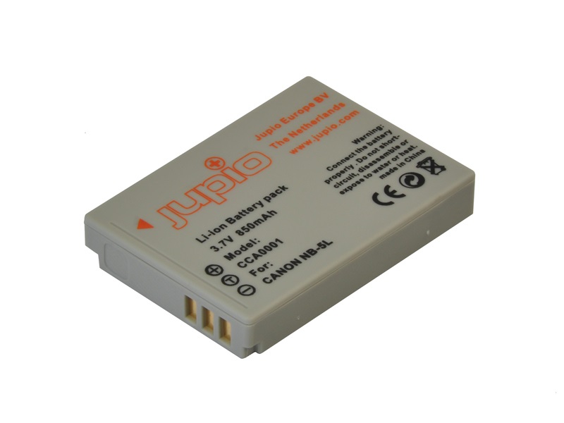 Jupio CCA0001 Batteria Ricaricabile per Canon NB-5L, Ioni di Litio 850 mAh, Nero, Certificata ISO