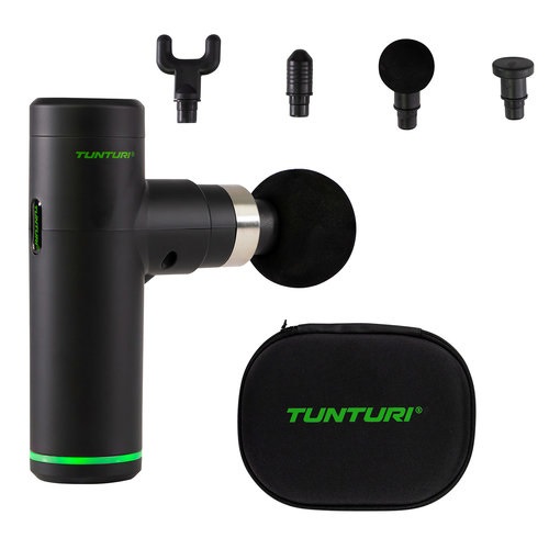 Tunturi MG30 Mini Massage Gun - Pistola per Massaggio Muscolare Portatile con 6 Velocità, 4 Testine e Custodia