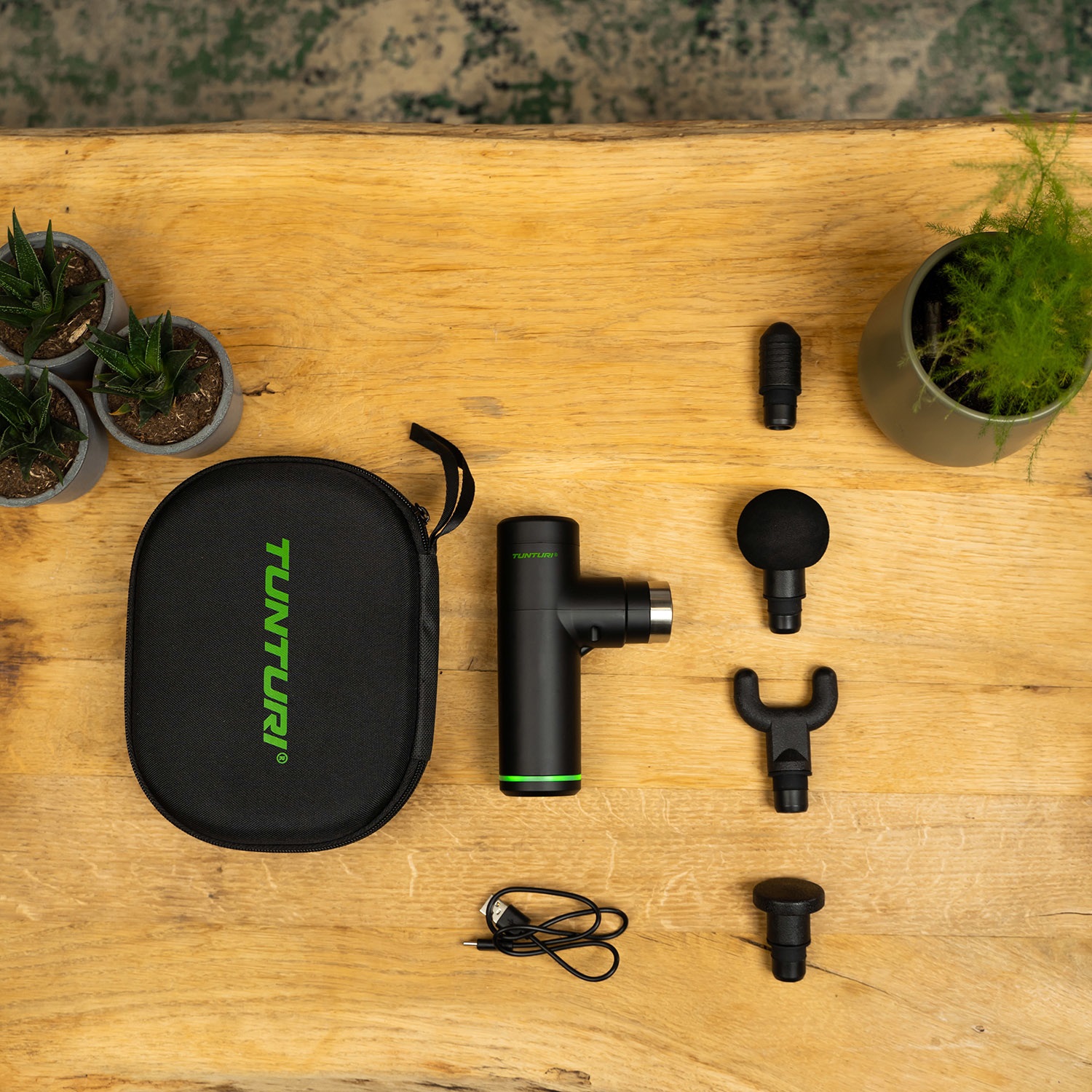 Tunturi MG30 Mini Massage Gun - Pistola per Massaggio Muscolare Portatile con 6 Velocità, 4 Testine e Custodia