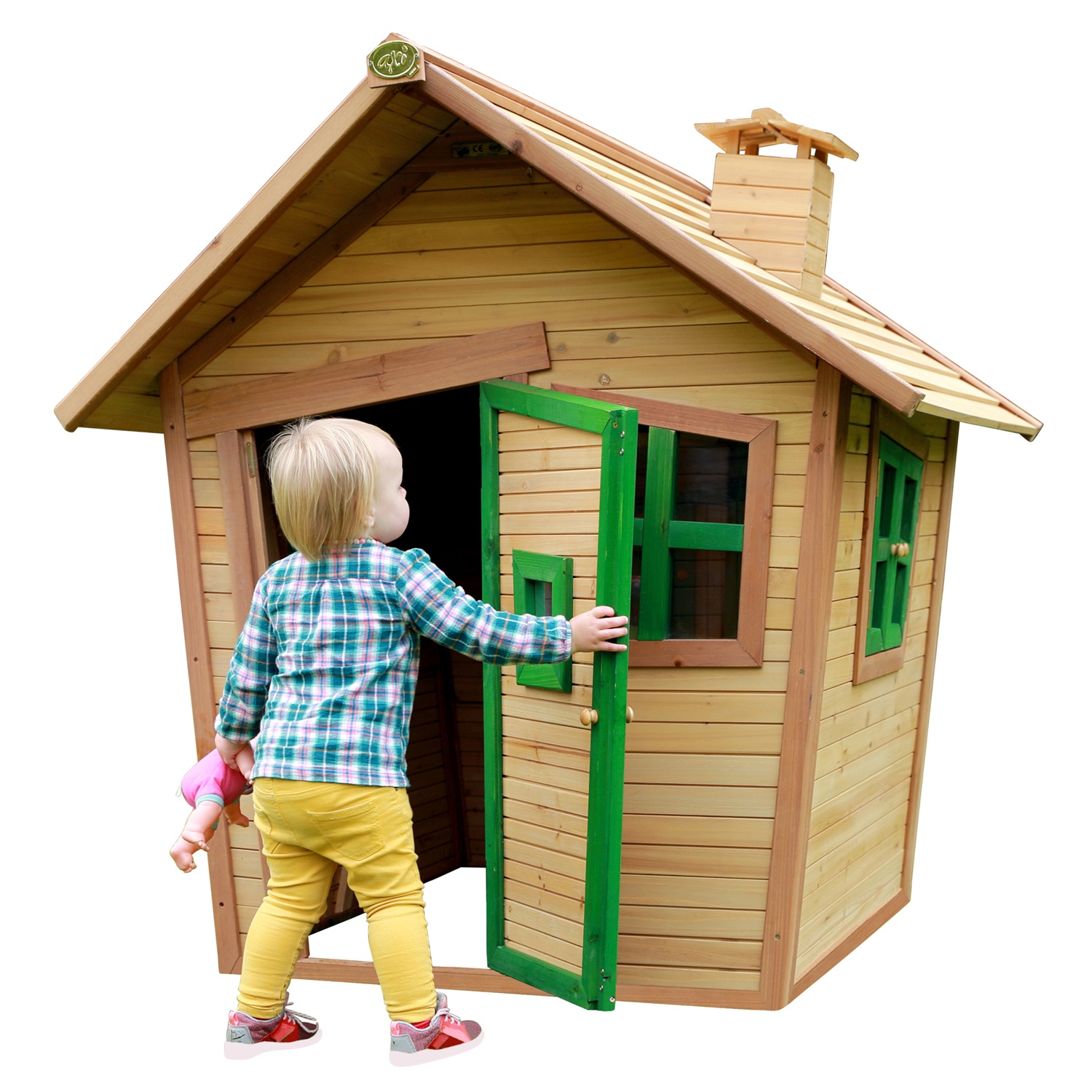 AXI Casetta In Legno Alice - Design Fiabesco con Porte e Finestre Storte - Marrone/Verde