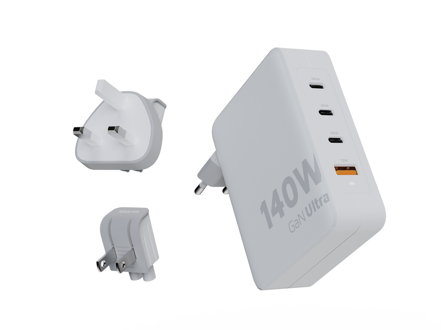 Xtorm XVC2140 Caricabatterie Interno Universale 140W GaN Ultra con 3 Porte USB-C e Cavo da 2m Bianco