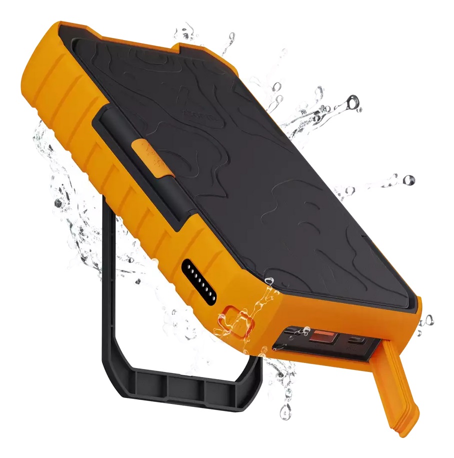 Xtorm XR203 Rugged Solar Powerbank 10000 mAh 20W - Resistente agli Urti, Polvere e Acqua (IP65), Quick Charge 3.0, Nero/Arancione