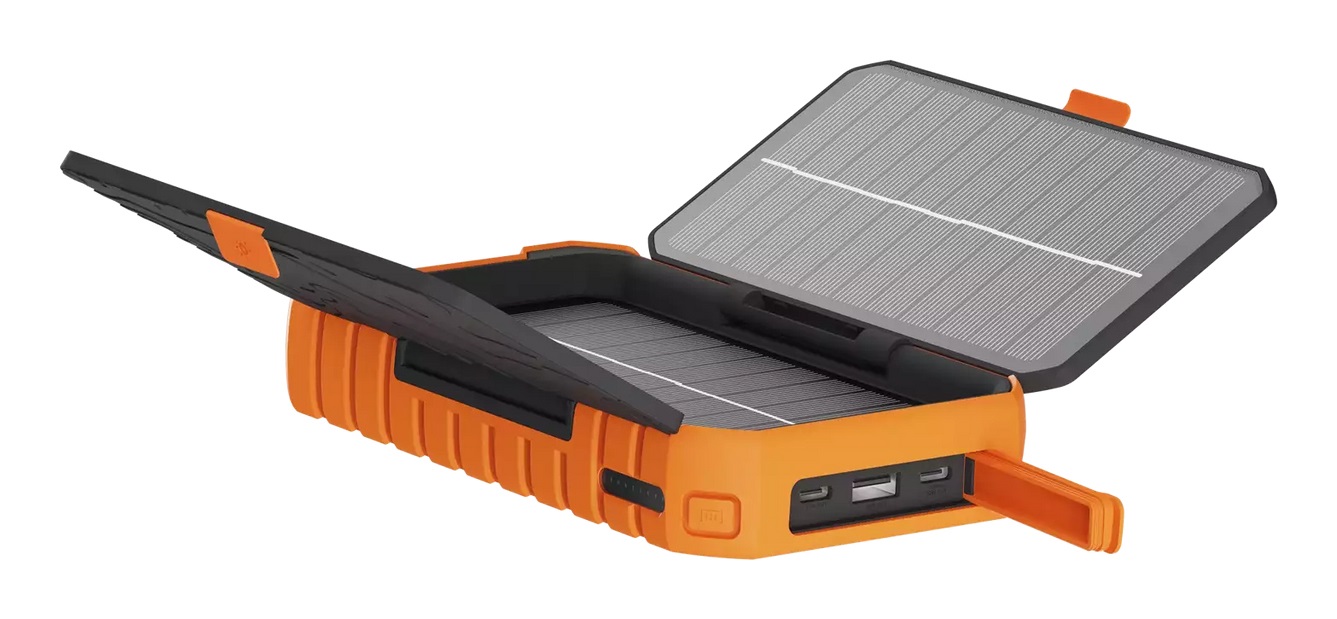 Xtorm XR203 Rugged Solar Powerbank 10000 mAh 20W - Resistente agli Urti, Polvere e Acqua (IP65), Quick Charge 3.0, Nero/Arancione