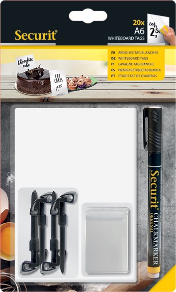 SECURIT Targhette nere A6 10,5x15 cm - Set da 20 pezzi con pennarello e supporti