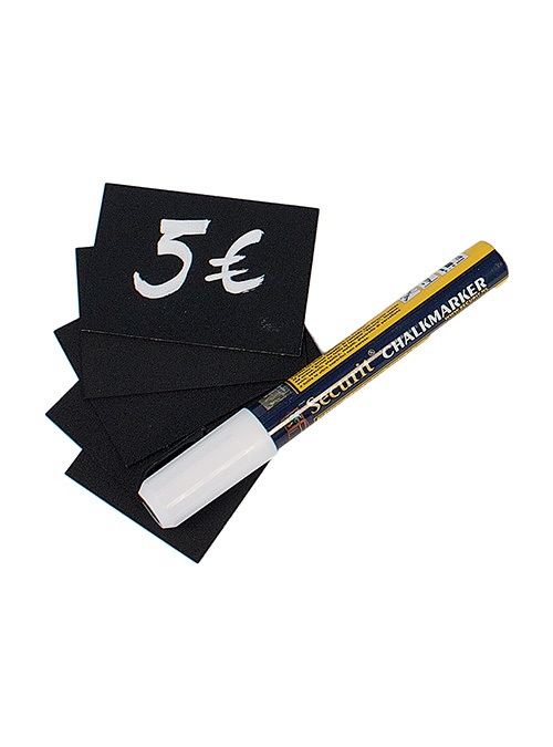 Securit® Lavagne scrivibili a gesso liquido Tag A8 nere - Set da 20 pezzi con pennarello e supporti