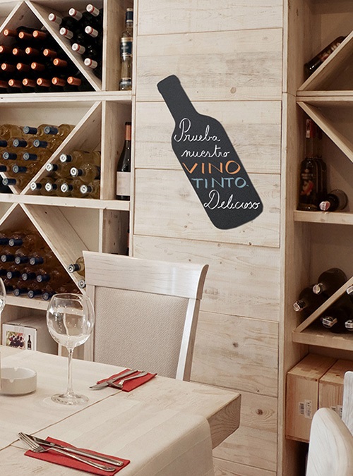 Securit Lavagna da Parete Silhouette Bottiglia - 49,5 x 19,5 cm - Nero - Include Pennarello e Adesivi a Strappo