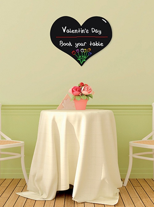 Securit Lavagna da Parete Silhouette a Forma di Cuore - 29,5 x 35,8 cm - Nero - Inclusi 1 Pennarello Bianco e 4 Adesivi a Strappo