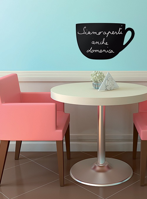 Securit Lavagna da Parete Silhouette Forma Tazza - 44,5 x 30 cm - Nero con Pennarello e Adesivi