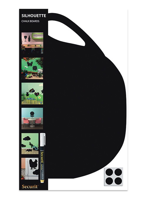 Securit Lavagna da Parete Silhouette Forma Tazza - 44,5 x 30 cm - Nero con Pennarello e Adesivi
