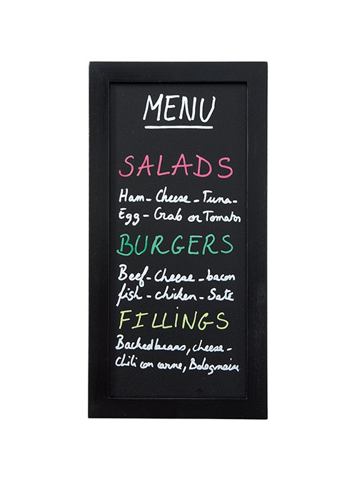 SECURIT Lavagna da Parete Woody 20x40 cm - Cornice in Legno Laccato Nero, Superficie Antigraffio e Resistente ai Raggi UV, Kit di Montaggio e Pennarello Inclusi