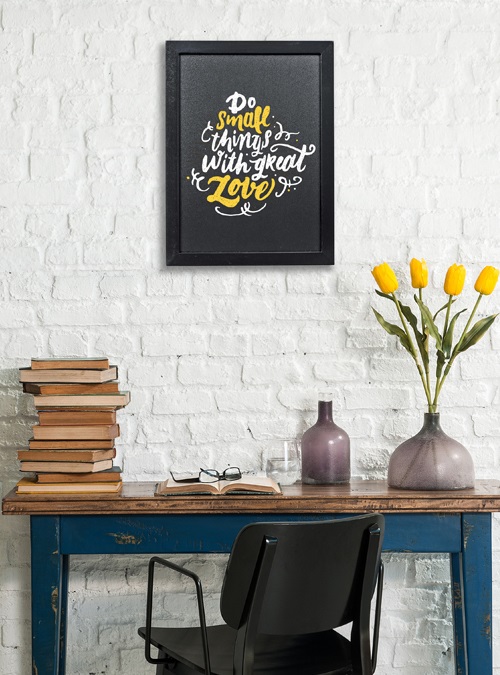 Securit Lavagna da Parete Woody 30x40 cm - Cornice in Legno Laccato Nero con Pennarello a Gesso Liquido Incluso