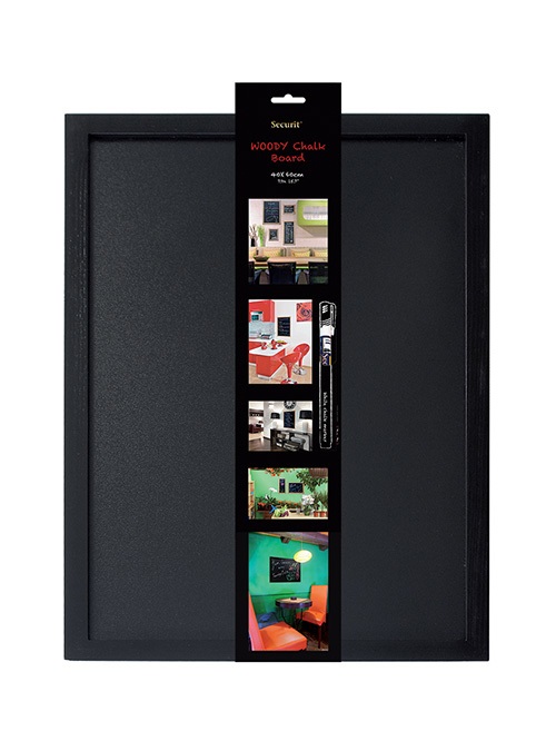 Securit Lavagna Woody 40x60 cm con Cornice in Legno Laccato Nero e Pennarello a Gesso Liquido Incluso