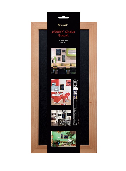 Securit Lavagna Woody 20x40 cm in Legno Teak - Superficie Nera Antigraffio e Resistente ai Raggi UV, Kit di Montaggio Incluso