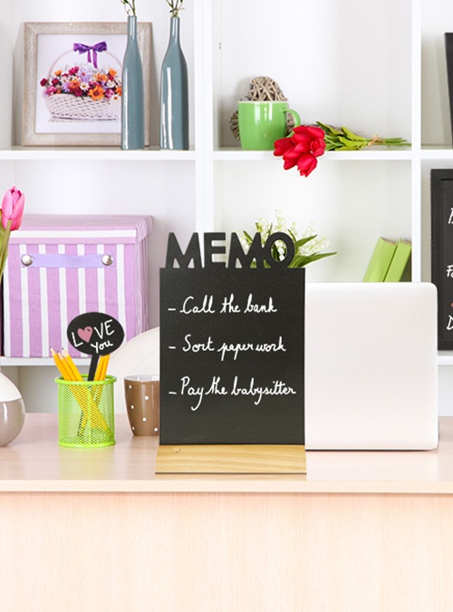 SECURIT Lavagna da Tavolo Silhouette Memo - 34,5 x 21 cm - Nero - Base in Legno Duro Laccato, Scrivibile da Entrambi i Lati, con Marcatori Inclusi