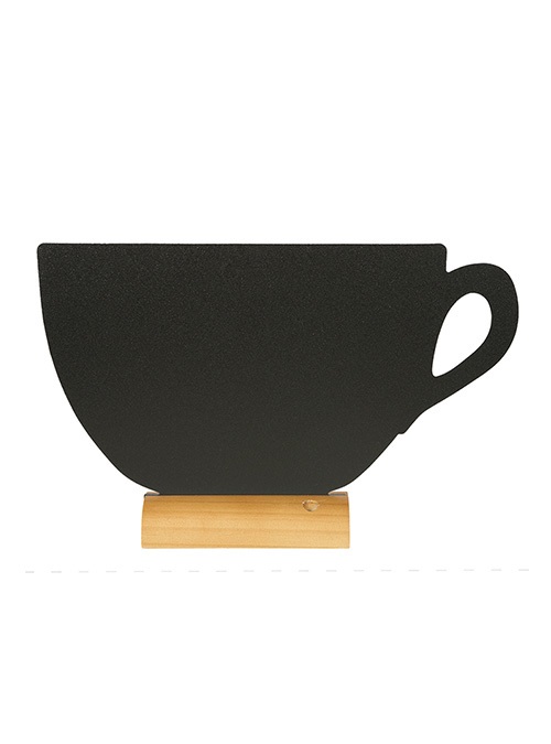 Securit FBT-CUP Lavagna da Tavolo a Forma di Tazza con Base in Legno - Dimensioni 22 x 33 x 6 cm, Include Pennarello Bianco e Gesso Liquido