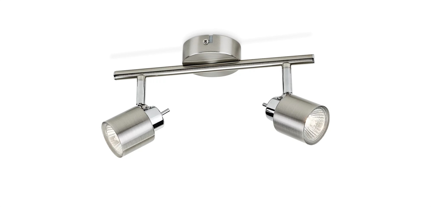 Philips Meranti Faretto da Interno con 2 Faretti GU10 in Metallo/Vetro, Design Moderno, Colore Nickel/Cromo Satinato