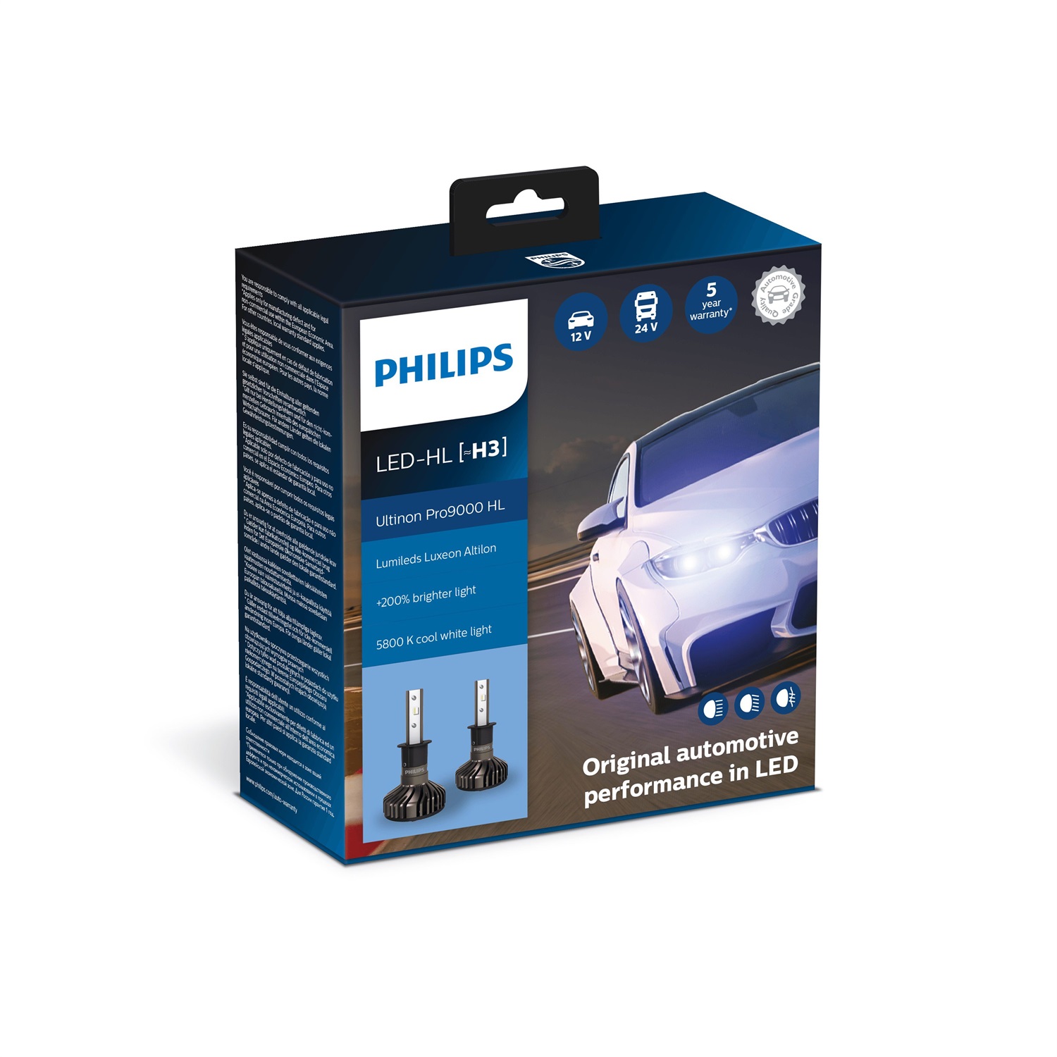Philips Ultinon Pro9000 LED Lampadina Fari Auto H3 - Confezione Doppia, Fino al 250% di Luce Più Brillante, Temperatura Colore 5800K, Durata Fino a 5000 Ore