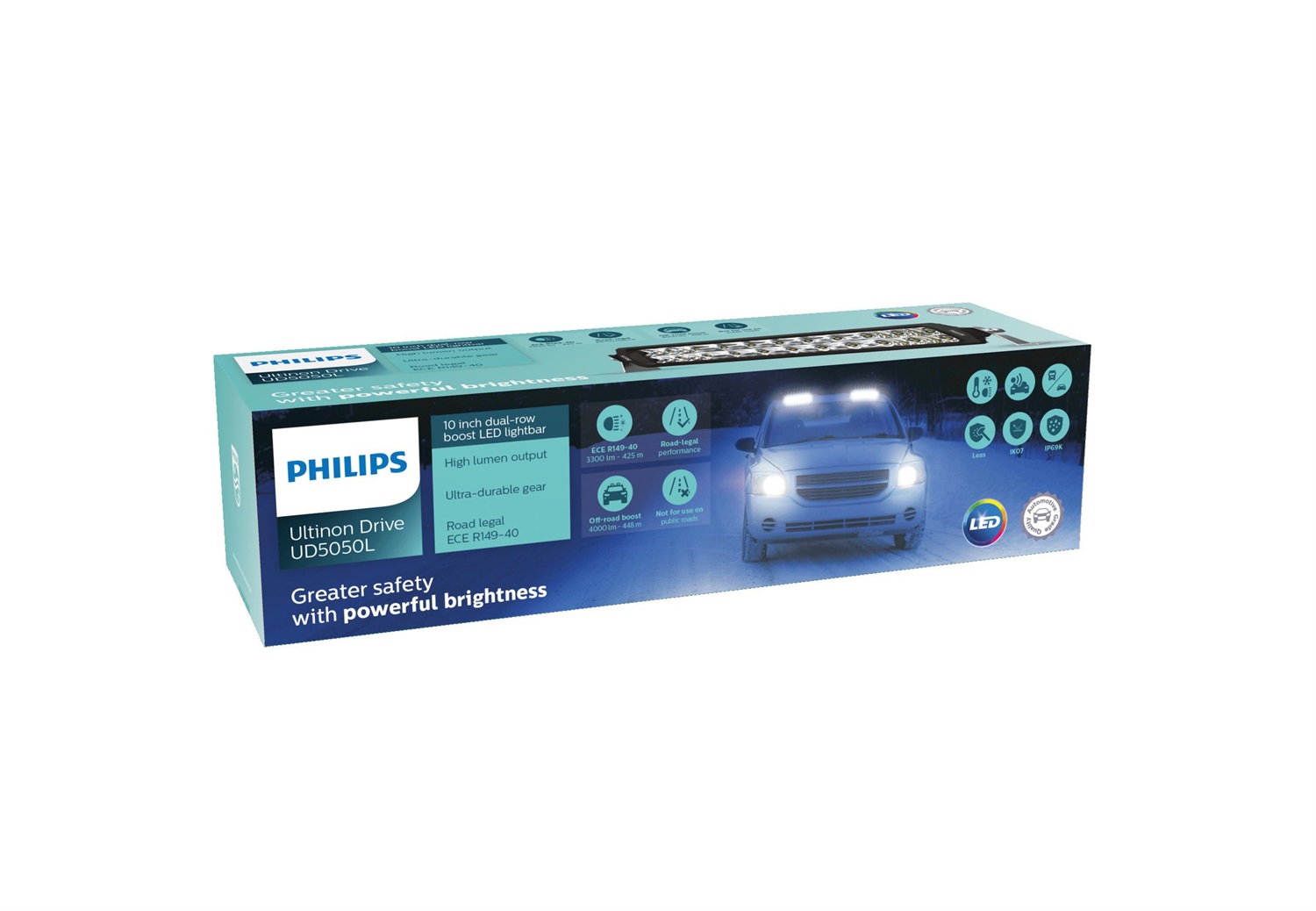 Philips Ultinon Drive 5050L Barra Luminosa LED 10 pollici - Luce Ausiliaria Abbagliante, 12V/24V, 3.300 Lumen Boost, Lunghezza Fascio Fino a 448 Metri, 6.500 Kelvin