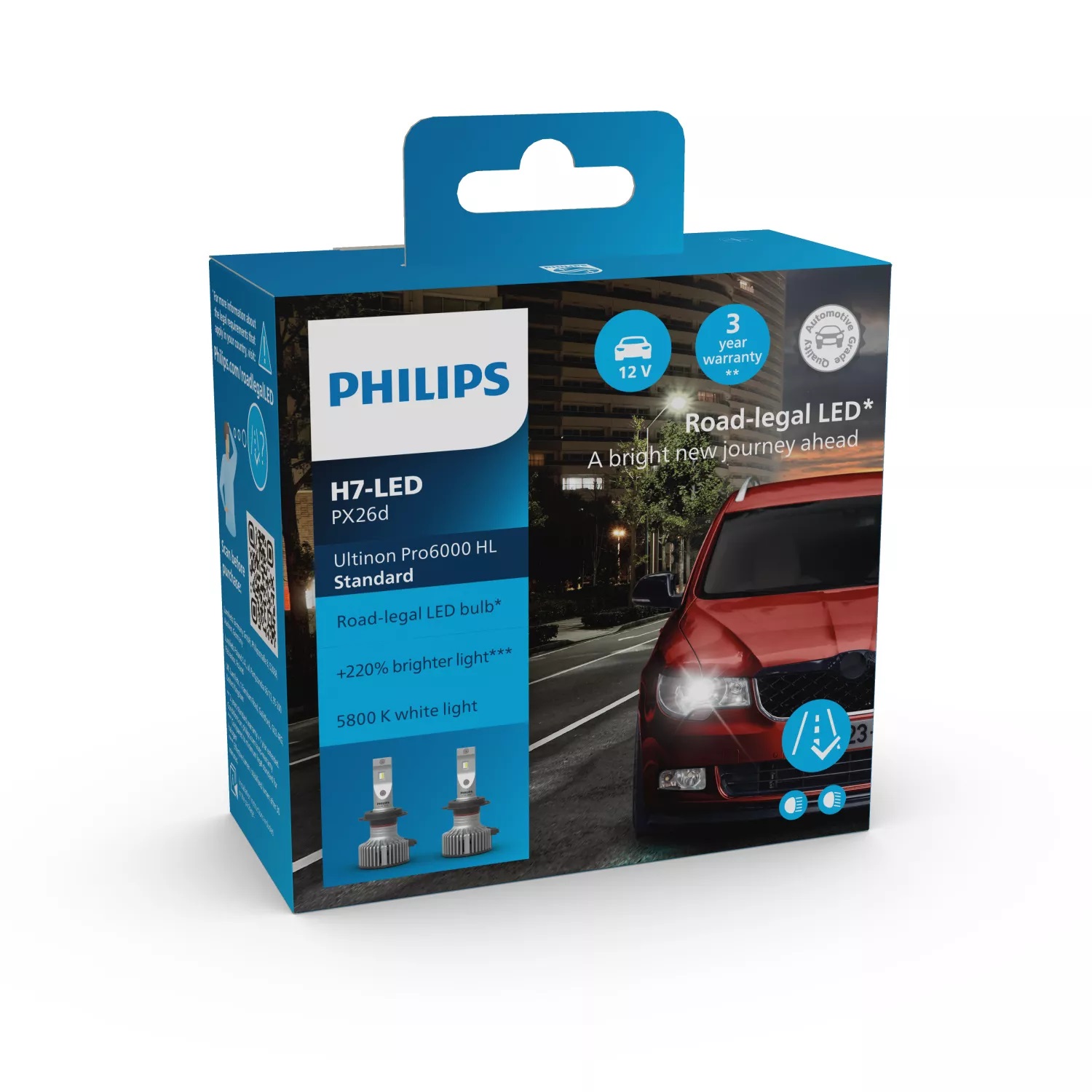 Philips Ultinon Pro6000 Standard H7-LED - Lampadina LED omologata, fino al 220% di luminosità in più, 5.800K, set di 2