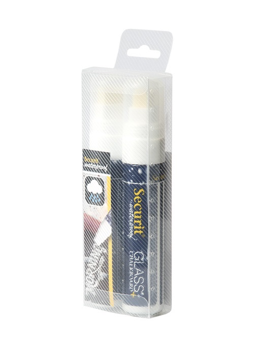 Securit Pennarelli a Gesso Liquido Waterproof - Set da 2 Pezzi, Colore Bianco, Punta Grande 7-15mm, Resistenti all'Acqua per Lavagne e Superfici Non Porose