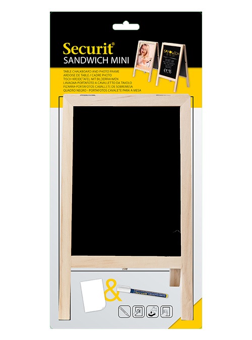 Securit Mini Lavagna Sandwich - 25 x 15,2 cm - Faggio - Bifacciale, Scrivibile e Cancellabile, Resistente ai Raggi UV, Ideale per Caffè e Ristoranti