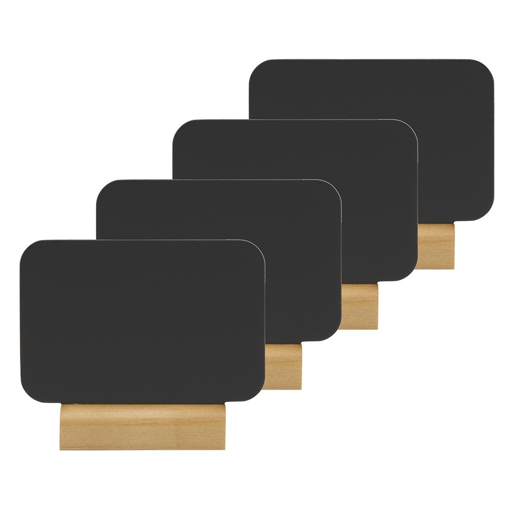 Securit Mini Lavagne Segnaposto - Set da 4 Pezzi - 7,5 x 9 x 2 cm - Forma Rettangolare - Base in Legno - Colore Nero