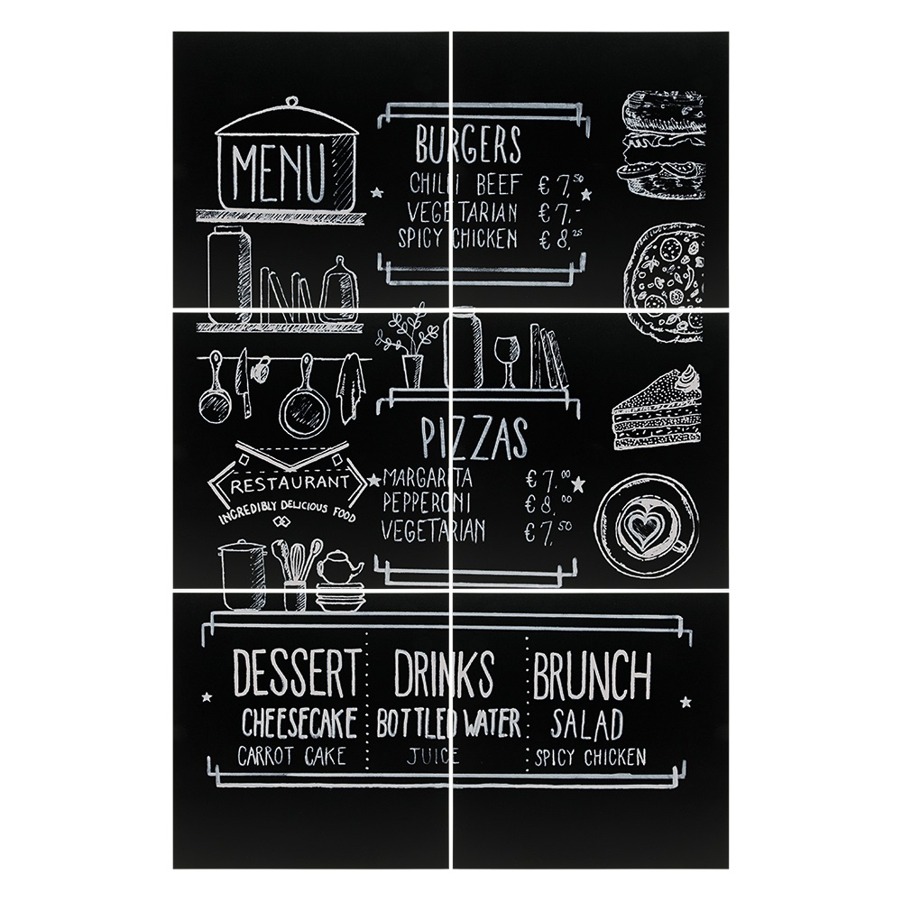 Securit Set di 6 Lavagne Componibili da Parete XXL 40x40 cm - Nero Melammina, Resistenti e Facili da Pulire