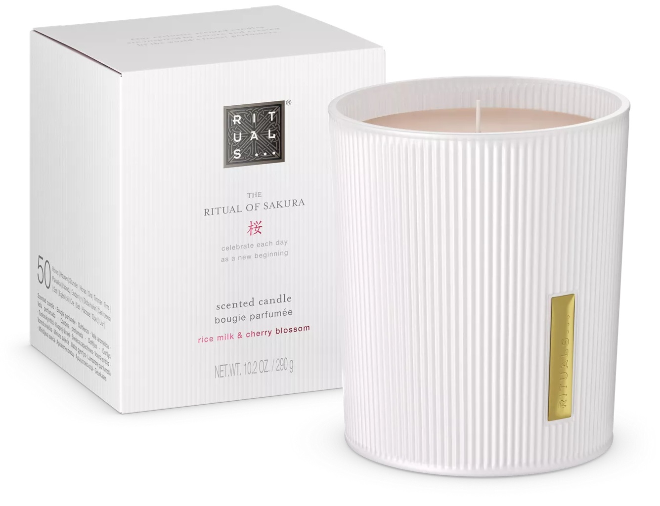 Rituals The Ritual of Sakura Candela Profumata 290g - Fiori di Ciliegio e Latte di Riso, Fino a 50 Ore di Combustione