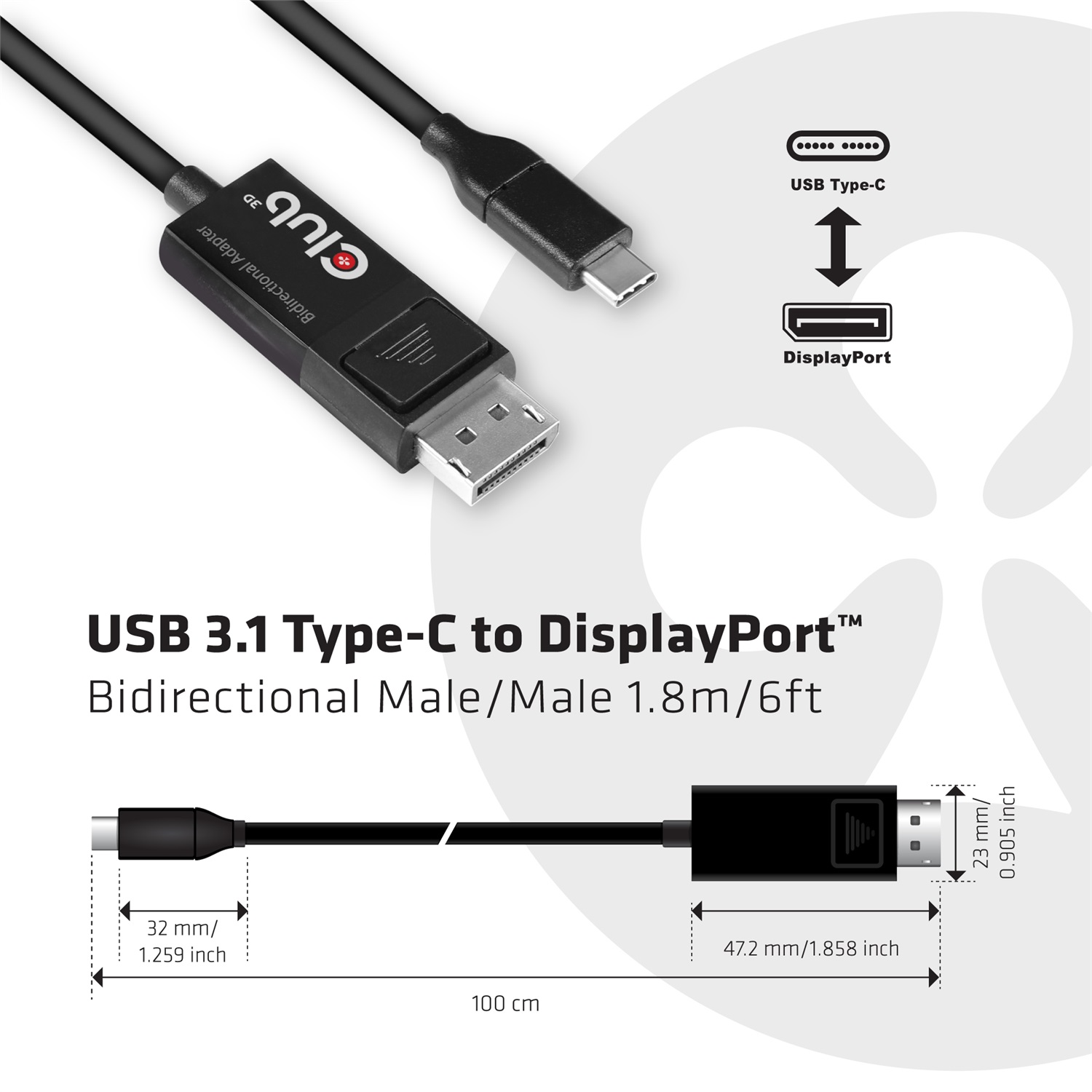 CLUB3D CAC-1557 Cavo USB C a DisplayPort 1.4, 1,8 m, Risoluzione fino a 8K@60Hz, Nero