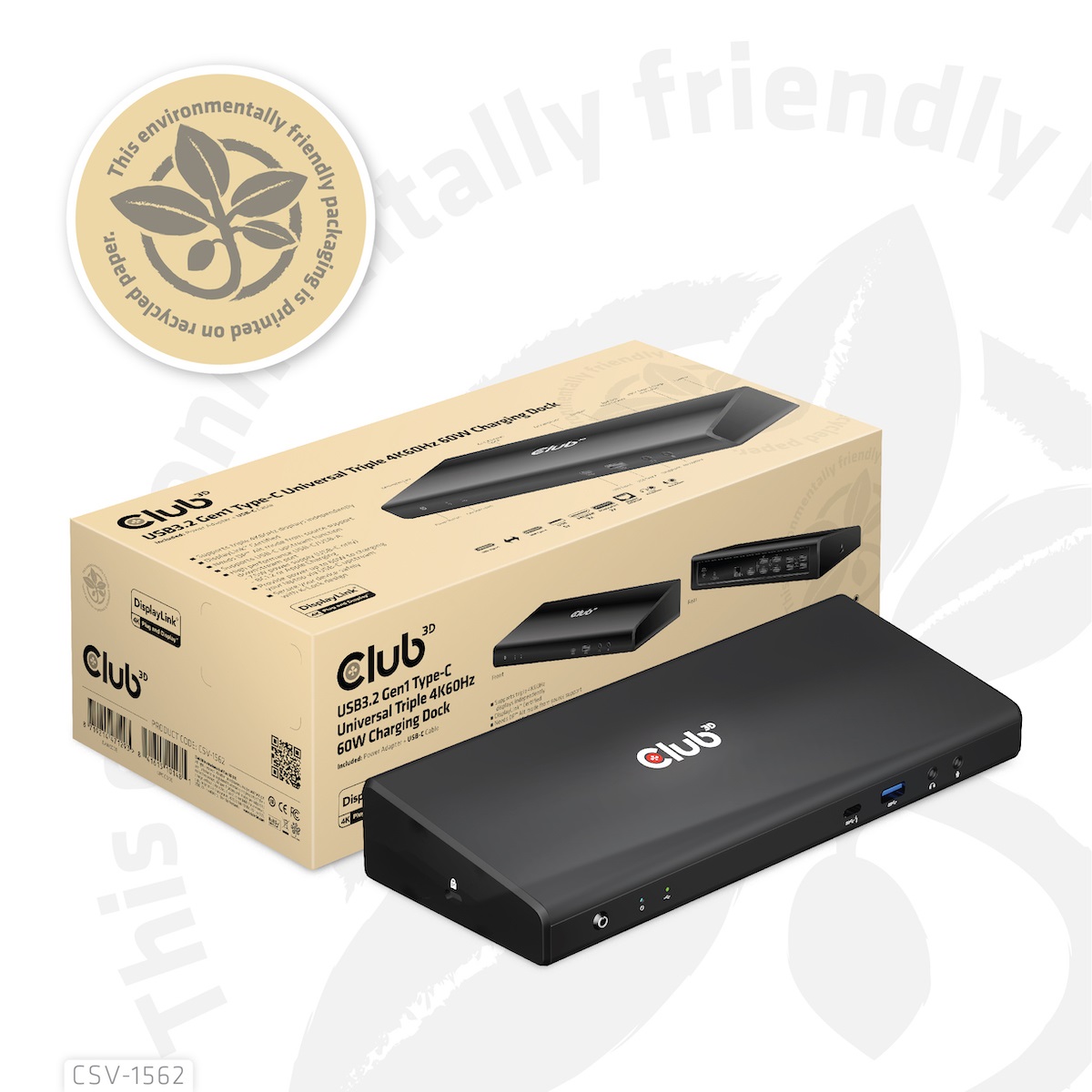 CLUB3D CSV-1562 Docking Station Universale USB 3.2 Gen 1 Type-C con Uscita 4K e Connessione Cuffie 3,5 mm - Nero