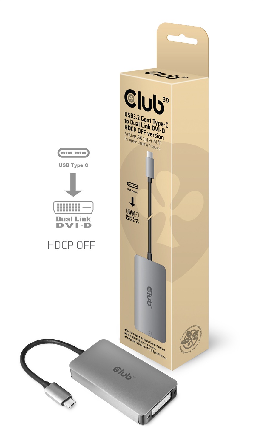 CLUB3D CAC-1510-A Adattatore Attivo USB Tipo-C a DVI-D Dual Link 0,25 m - Supporto 4K a 30Hz, HDCP Off