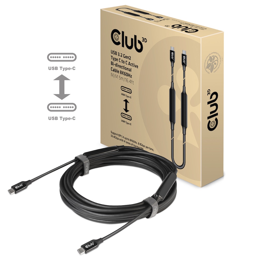 CLUB3D CAC-1535 Cavo USB C 3.2 Gen 2 (3.1 Gen 2) 5 m - 10 Gbit/s, Nero, Supporto fino a 8K 60Hz e 60W