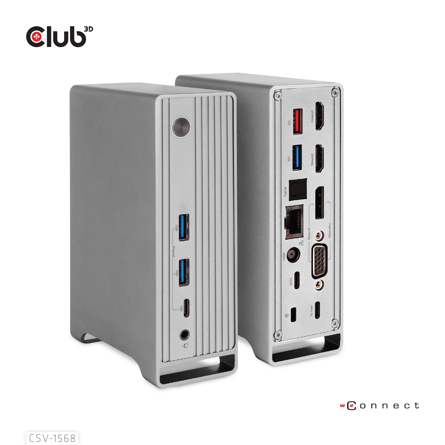 CLUB3D CSV-1568 Docking Station USB 3.2 Gen 2 Type-C Metallico con Triple Display e Supporto per Windows e Mac