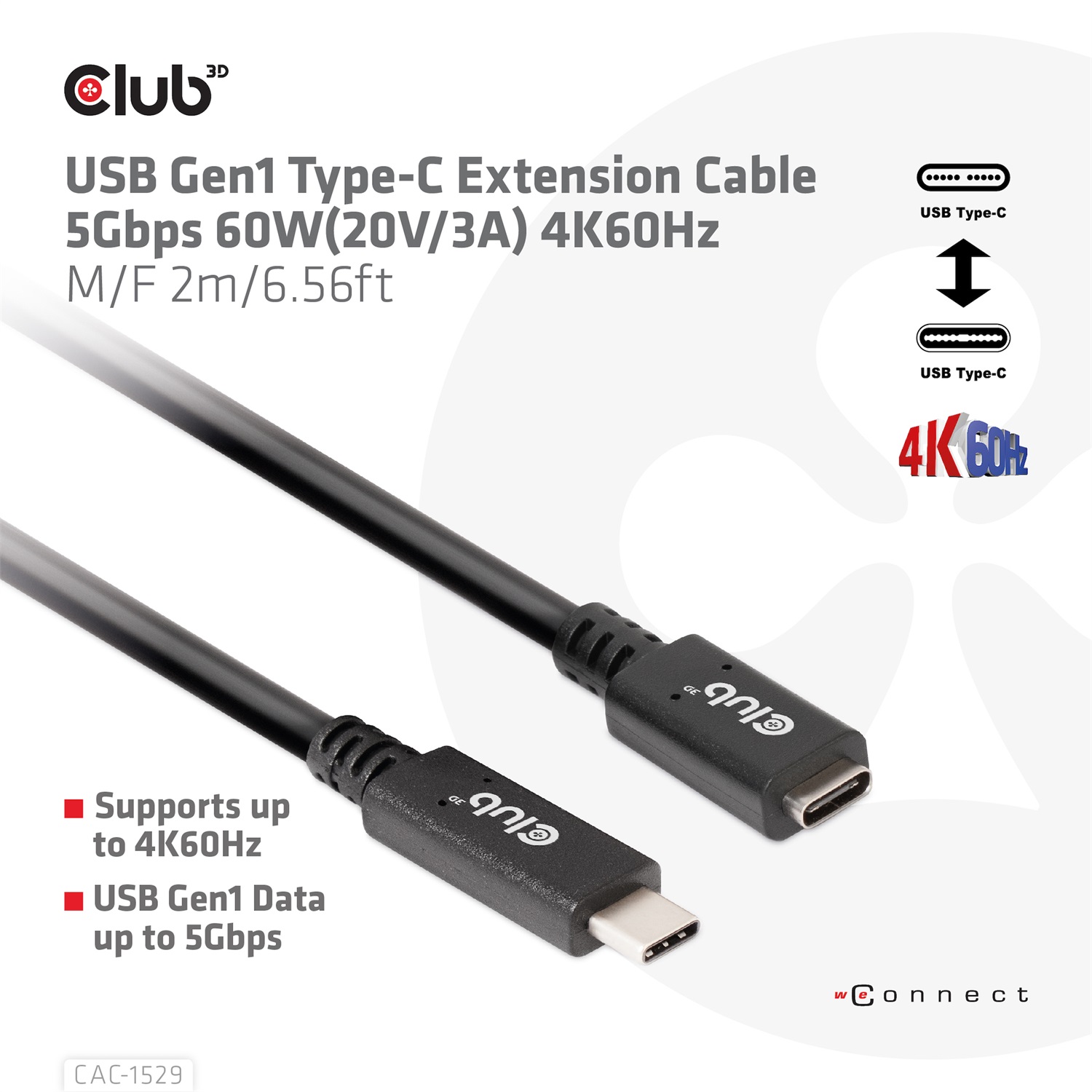 CLUB3D CAC-1529 Cavo USB C 2 m USB 3.2 Gen 1 (3.1 Gen 1) 5000 Mbit/s Nero