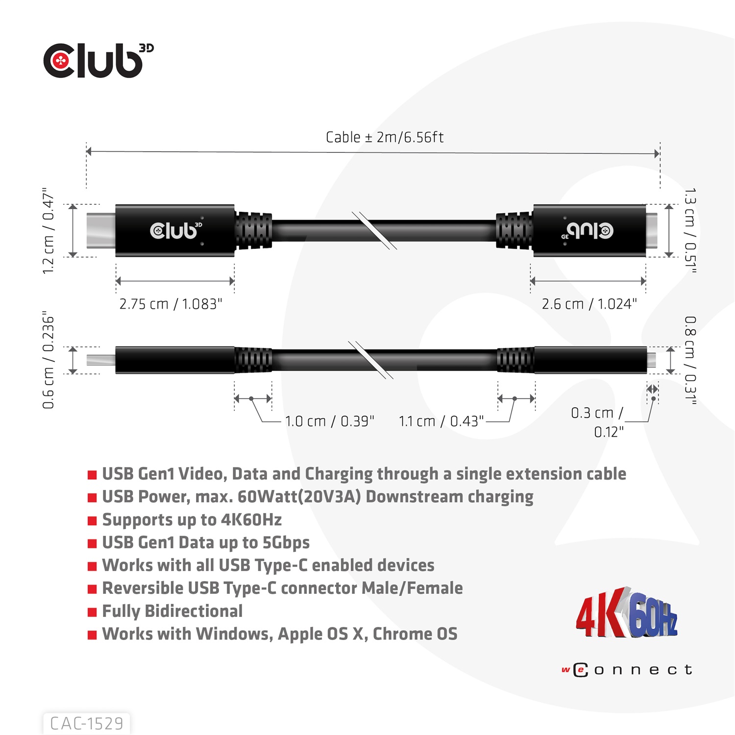 CLUB3D CAC-1529 Cavo USB C 2 m USB 3.2 Gen 1 (3.1 Gen 1) 5000 Mbit/s Nero