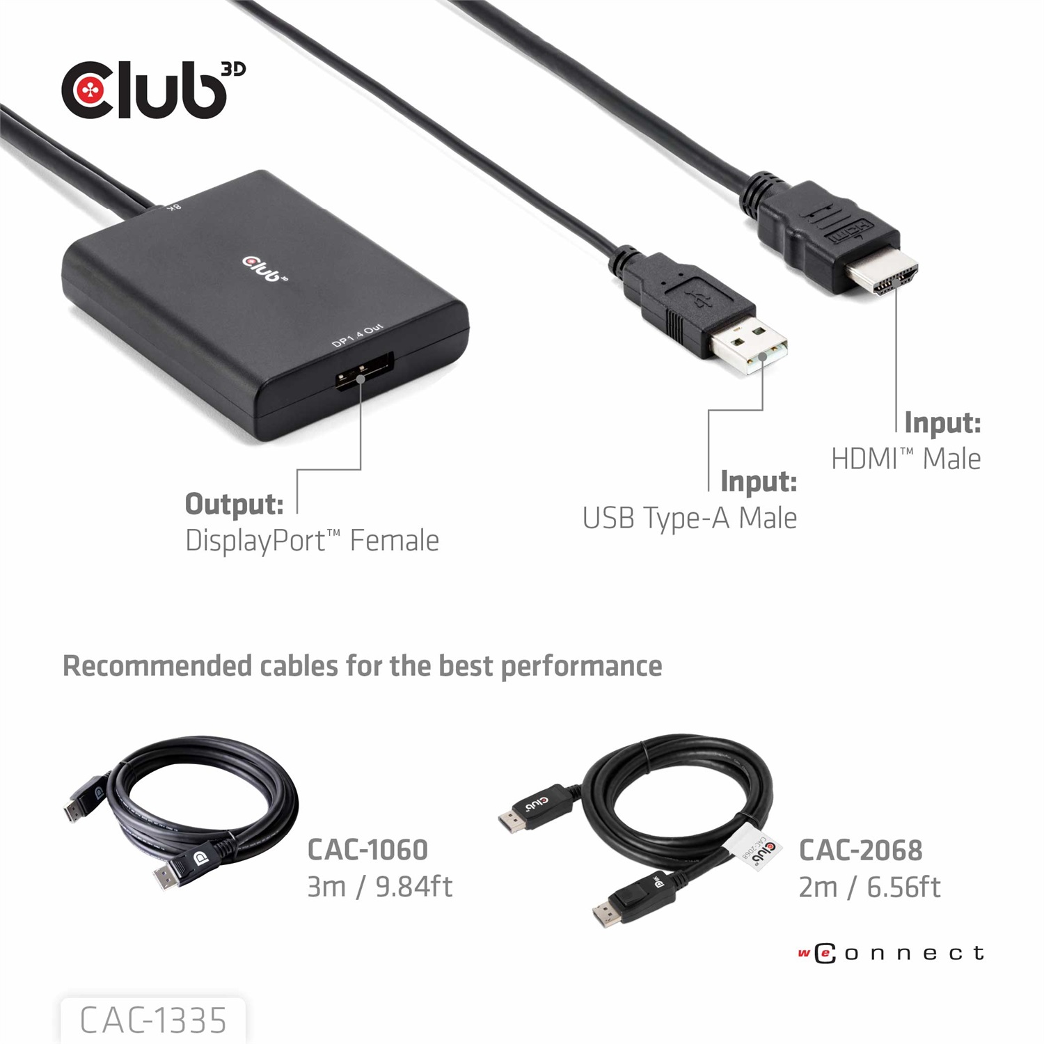 Club 3D CAC-1335 Adattatore Attivo HDMI Micro USB a DisplayPort 4K120Hz / 8K30Hz