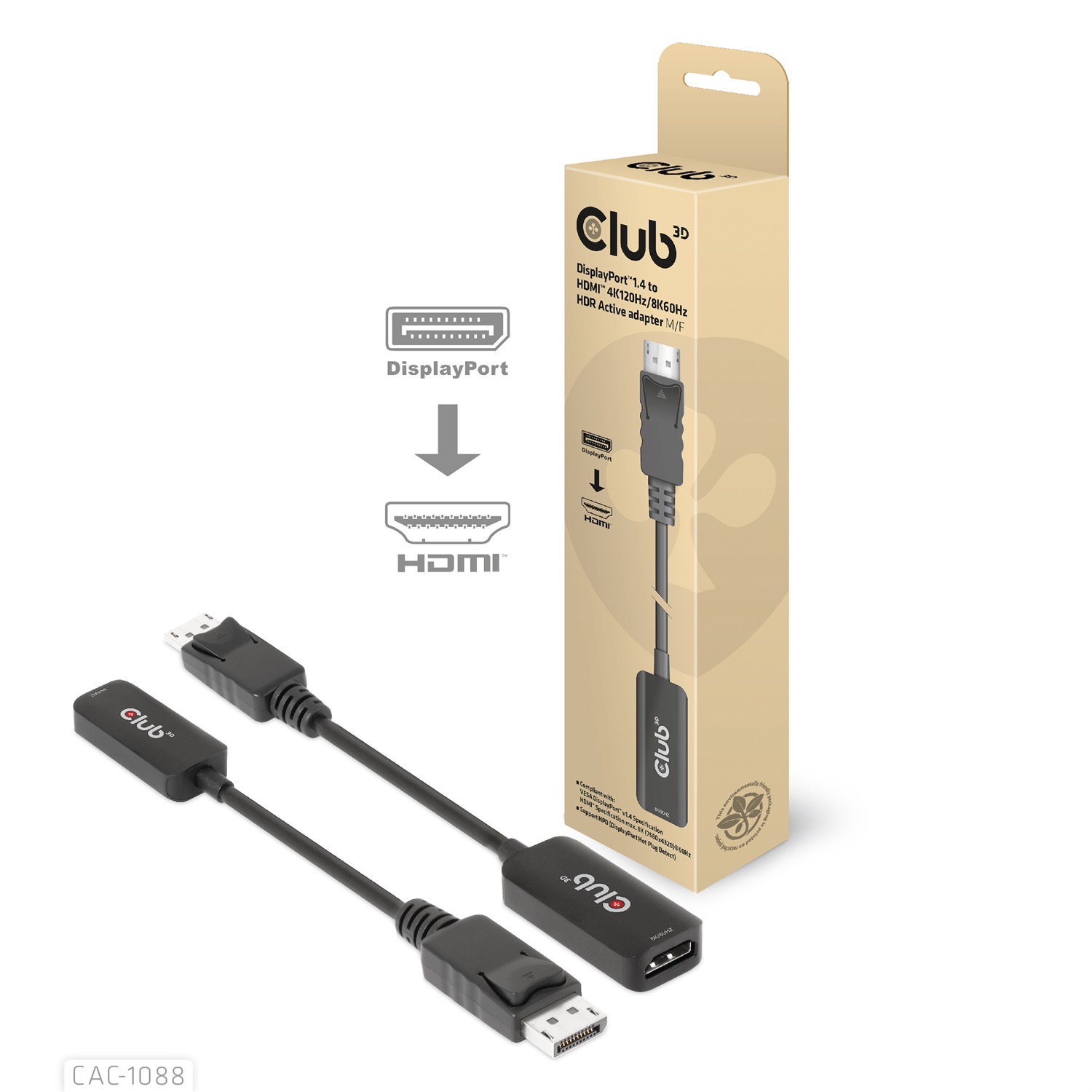 CLUB3D CAC-1088 Cavo e Adattatore Video 0,21 m DisplayPort a HDMI Maschio-Femmina 8K 60Hz