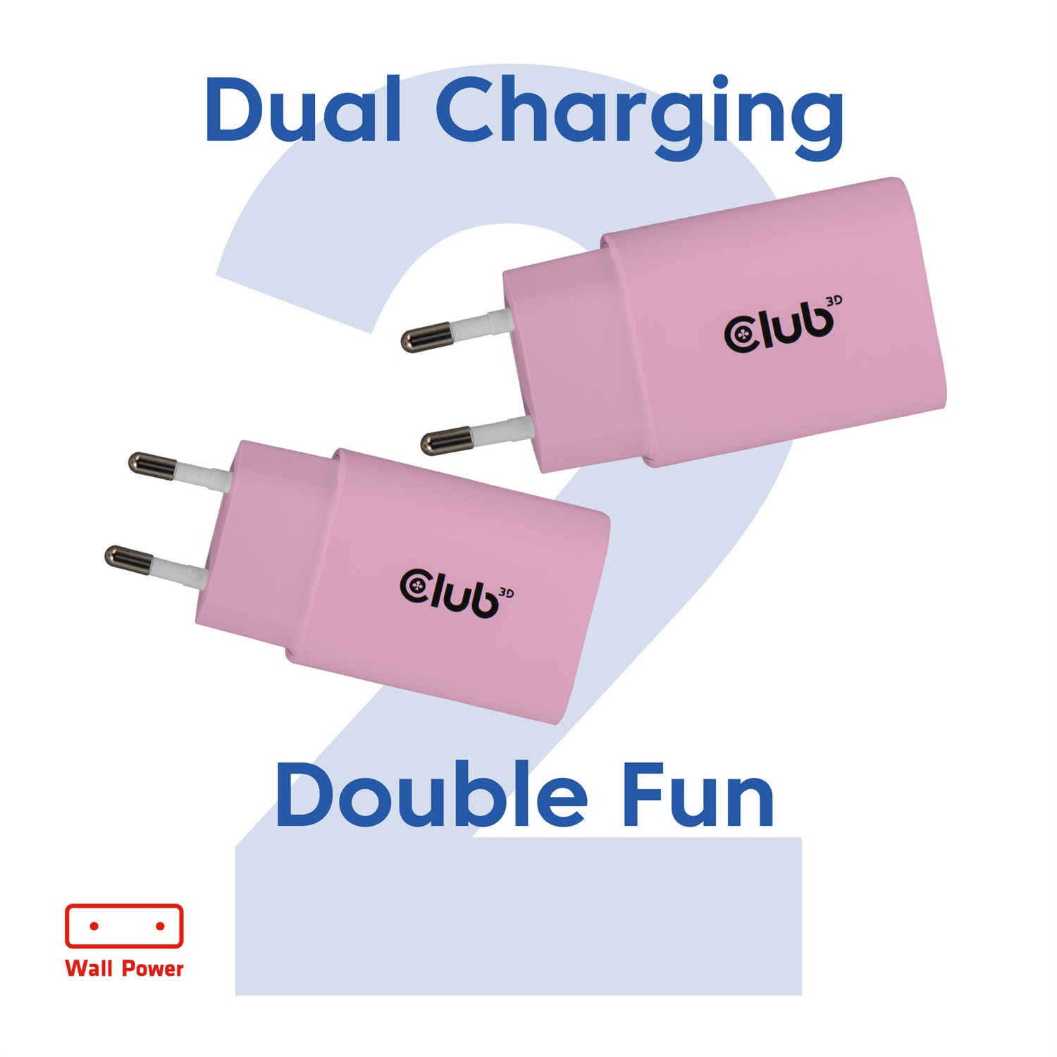 Club 3D CAC-3021 Caricatore USB-C 30W, 2 Pezzi, Rosa con Power Delivery 3.0