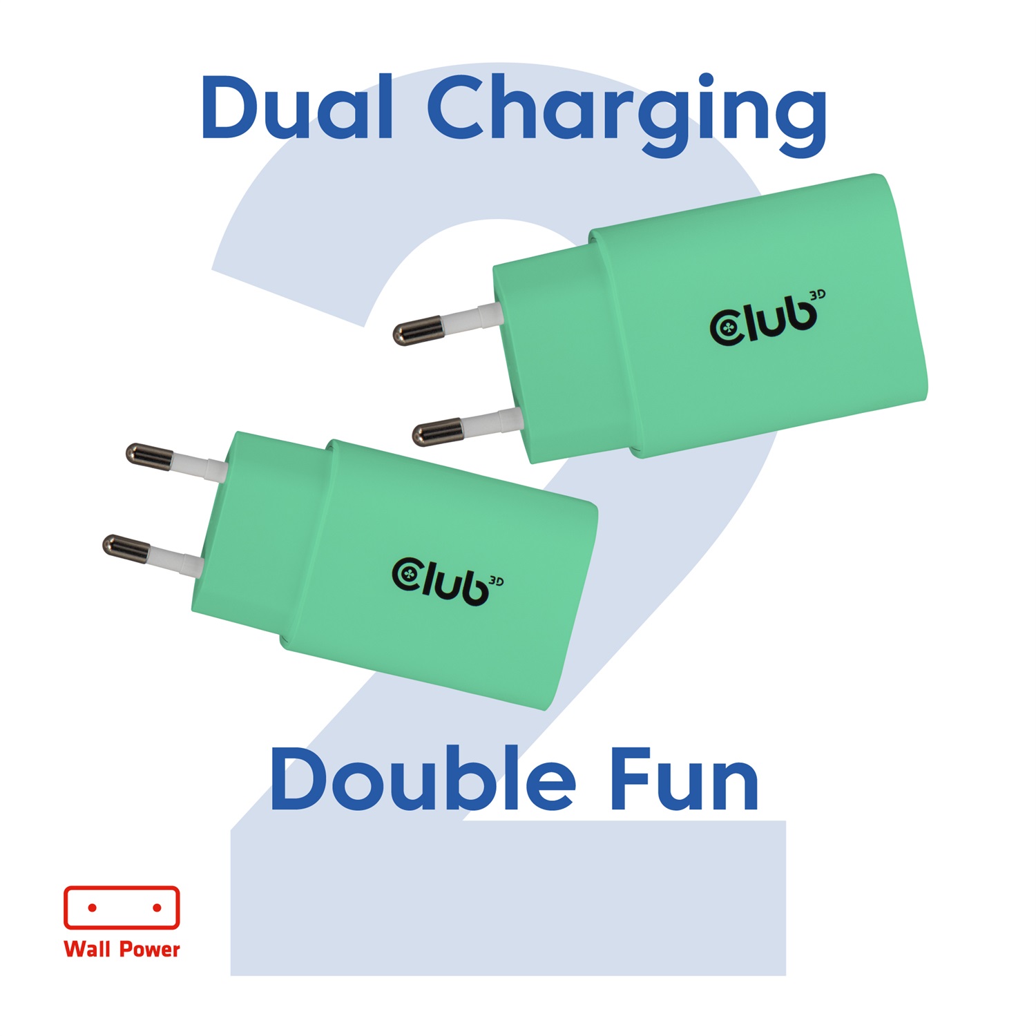 Club 3D CAC-3024 Caricatore USB-C da 30 Watt, 2 Pezzi, Verde con Power Delivery 3.0