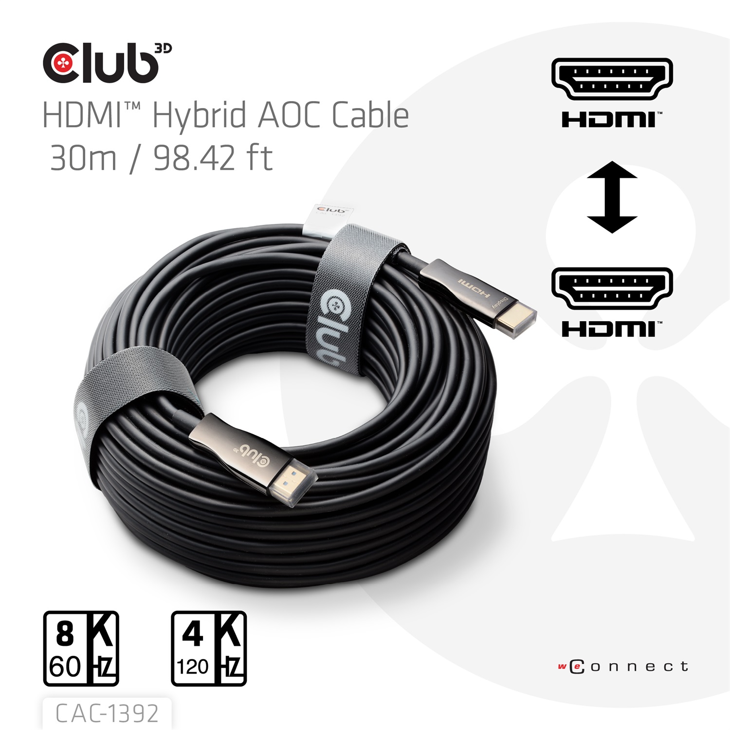 Club 3D CAC-1392 Cavo HDMI 2.1 Attivo Ottico 30 m - Supporto 8K60Hz/4K120Hz, HDMI Tipo A