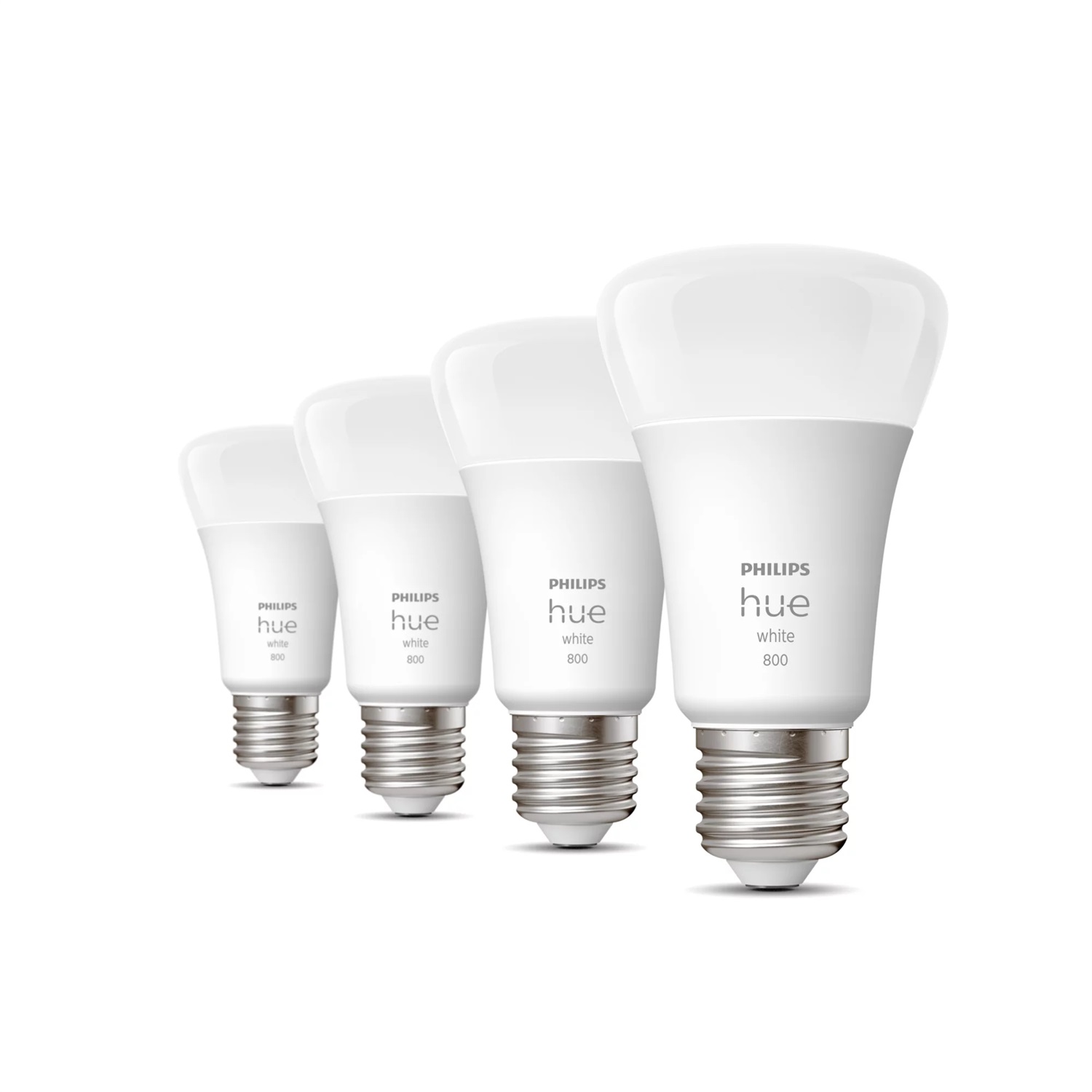 Philips Hue White 4 Lampadine LED Smart E27 9W Dimmerabili, 800 Lumen, Luce Bianca Calda, Controllo Bluetooth e ZigBee