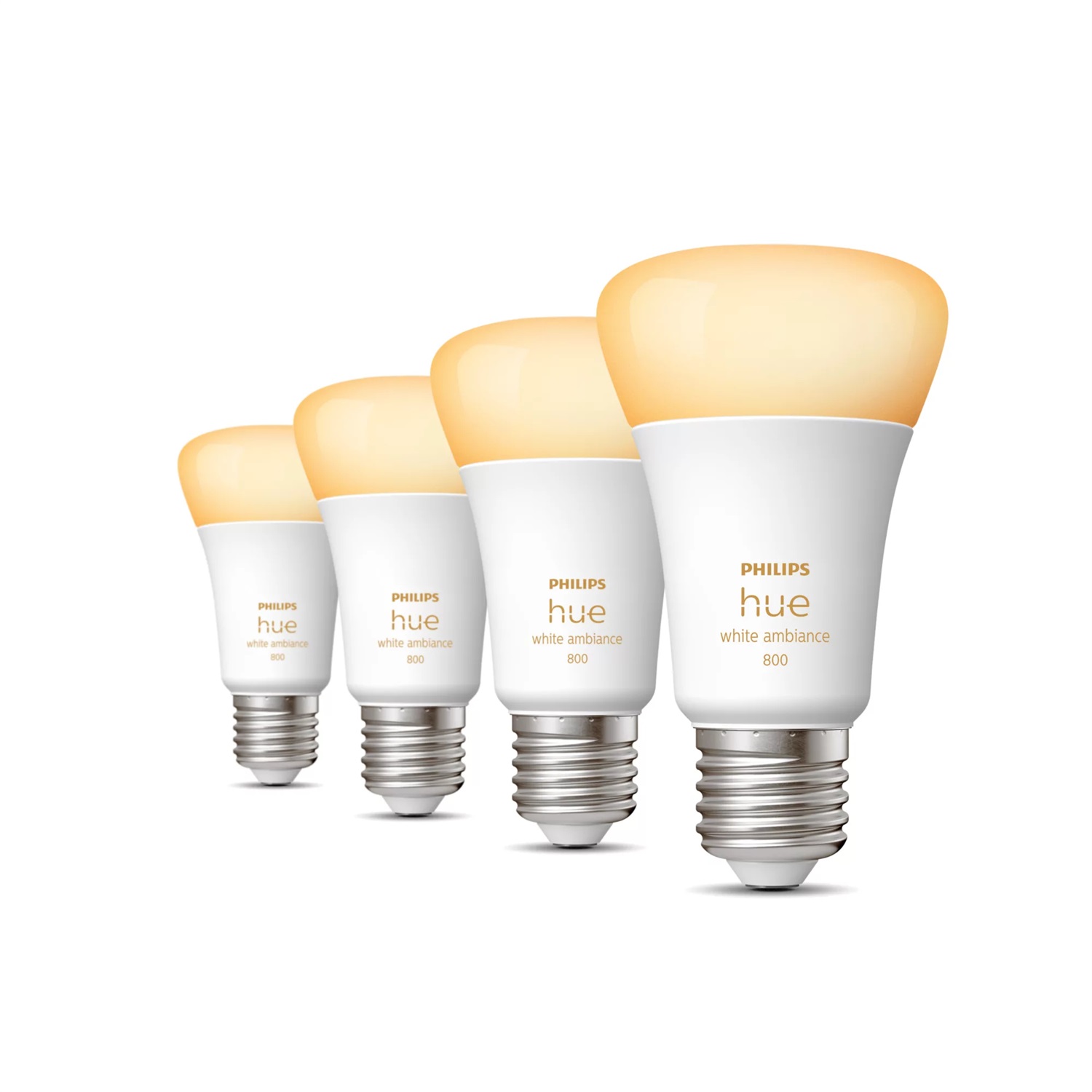 Philips Hue White Ambiance 4 Lampadine LED Smart E27 9W Dimmerabili Bluetooth 800 Lumen Luce Bianca Calda