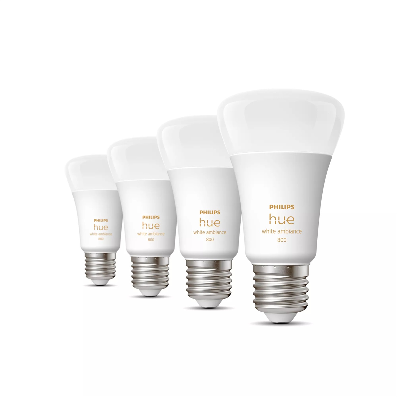 Philips Hue White Ambiance 4 Lampadine LED Smart E27 9W Dimmerabili Bluetooth 800 Lumen Luce Bianca Calda